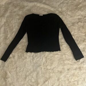 Black Long Sleeve Henley Top